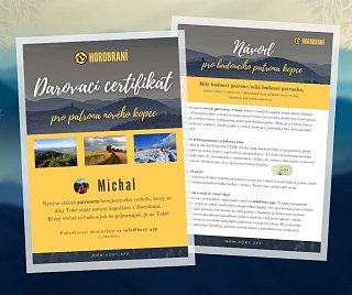 Darovací certifikát - Patron nového vrcholu